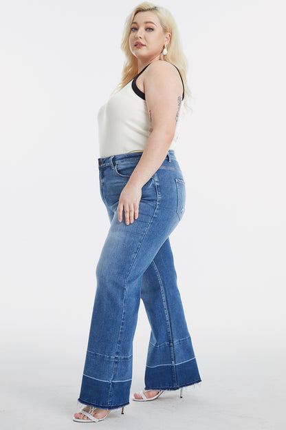 Plus Size High Waist Cat's Whisker Wide Leg Jeans