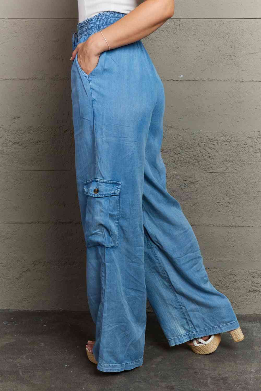 Plus Size Denim Cargo Pants