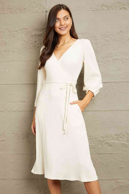 Plus Size Surplice Flare Ruching Dress