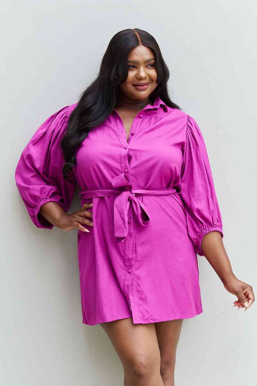 Plus Size Half Sleeve Belted Mini Dress