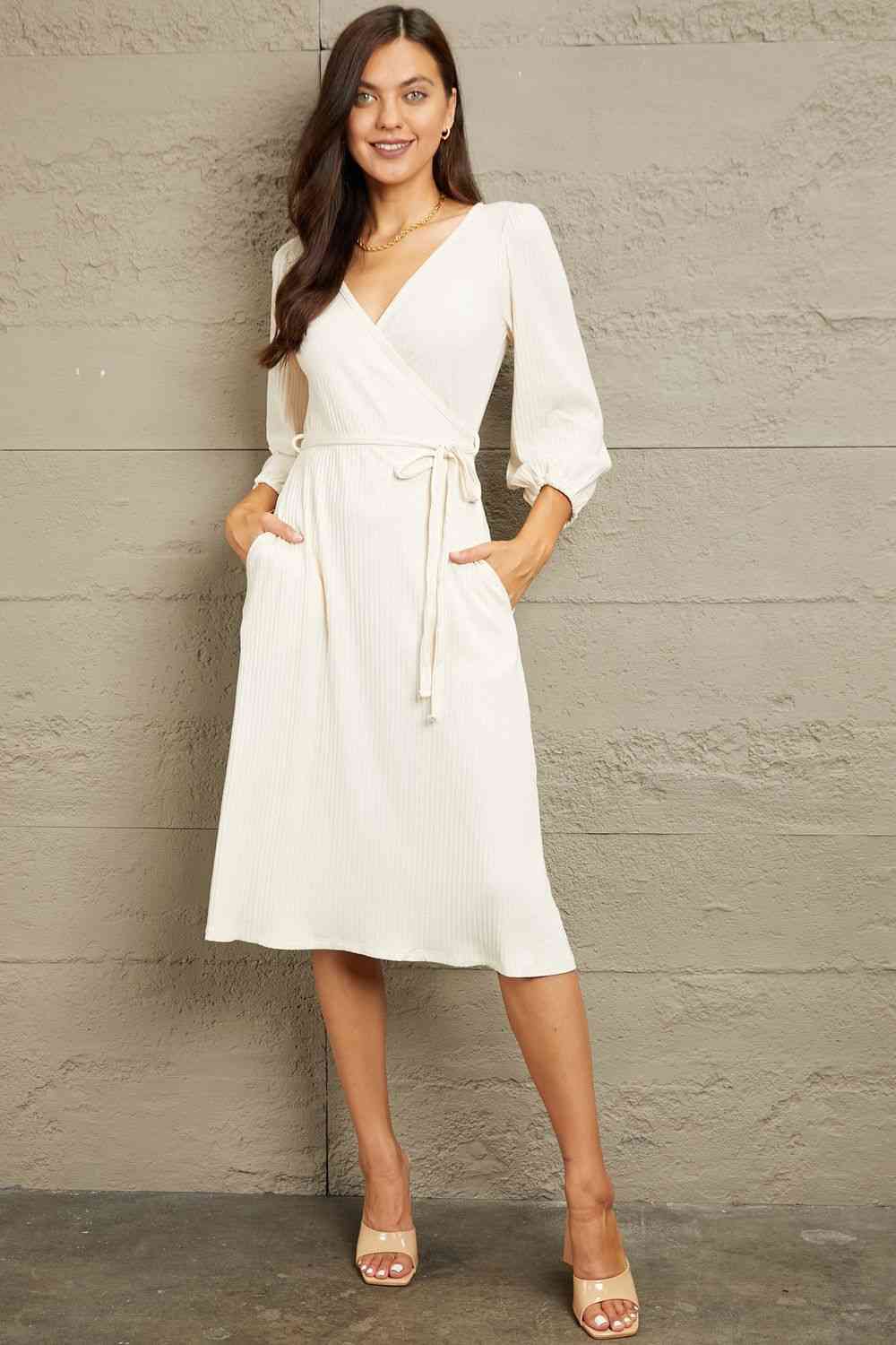 Plus Size Surplice Flare Ruching Dress