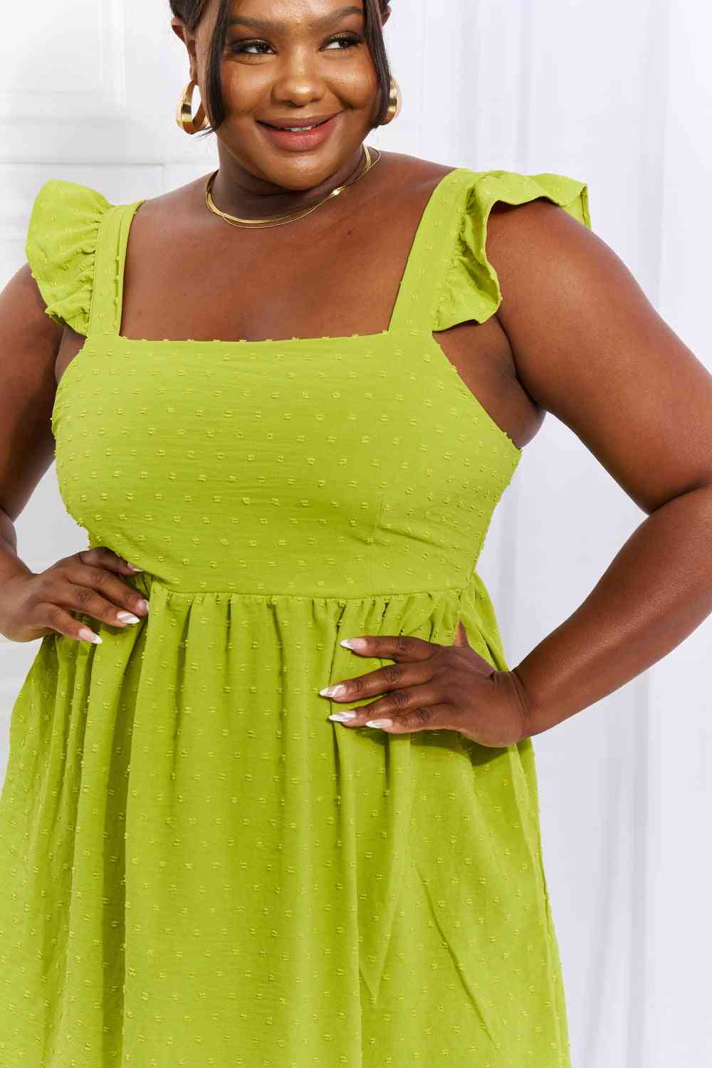 Plus Size Empire Line Ruffle Sleeve Dress in Lime