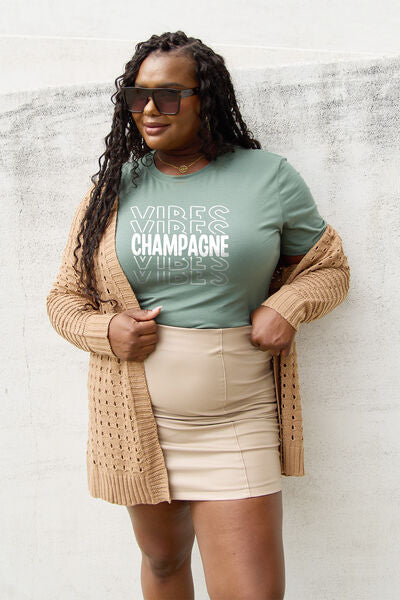 Plus Size CHAMPAGNE VIBES Round Neck T-Shirt