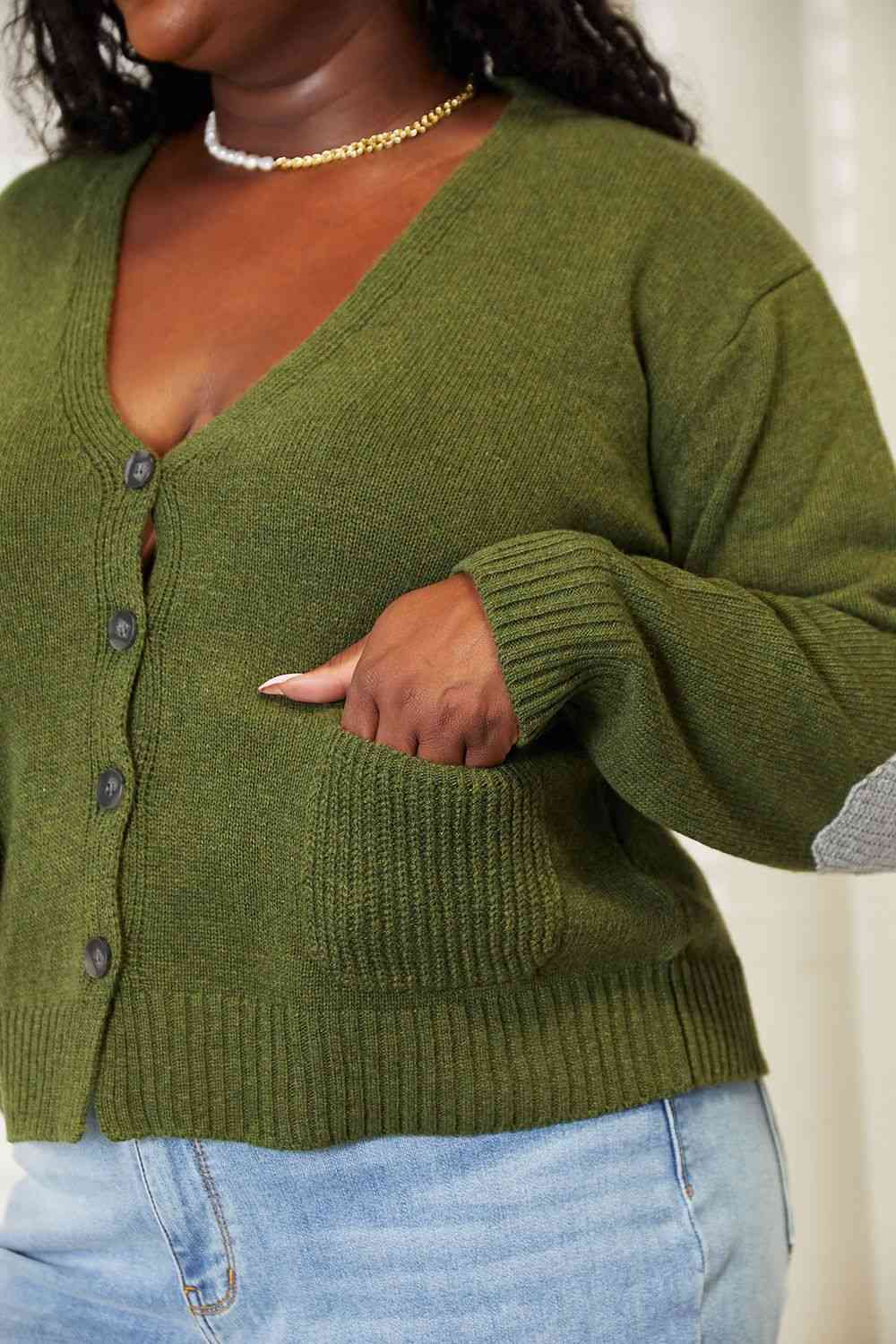 Plus Size Long Sleeve V Neck Button Down Cardigan