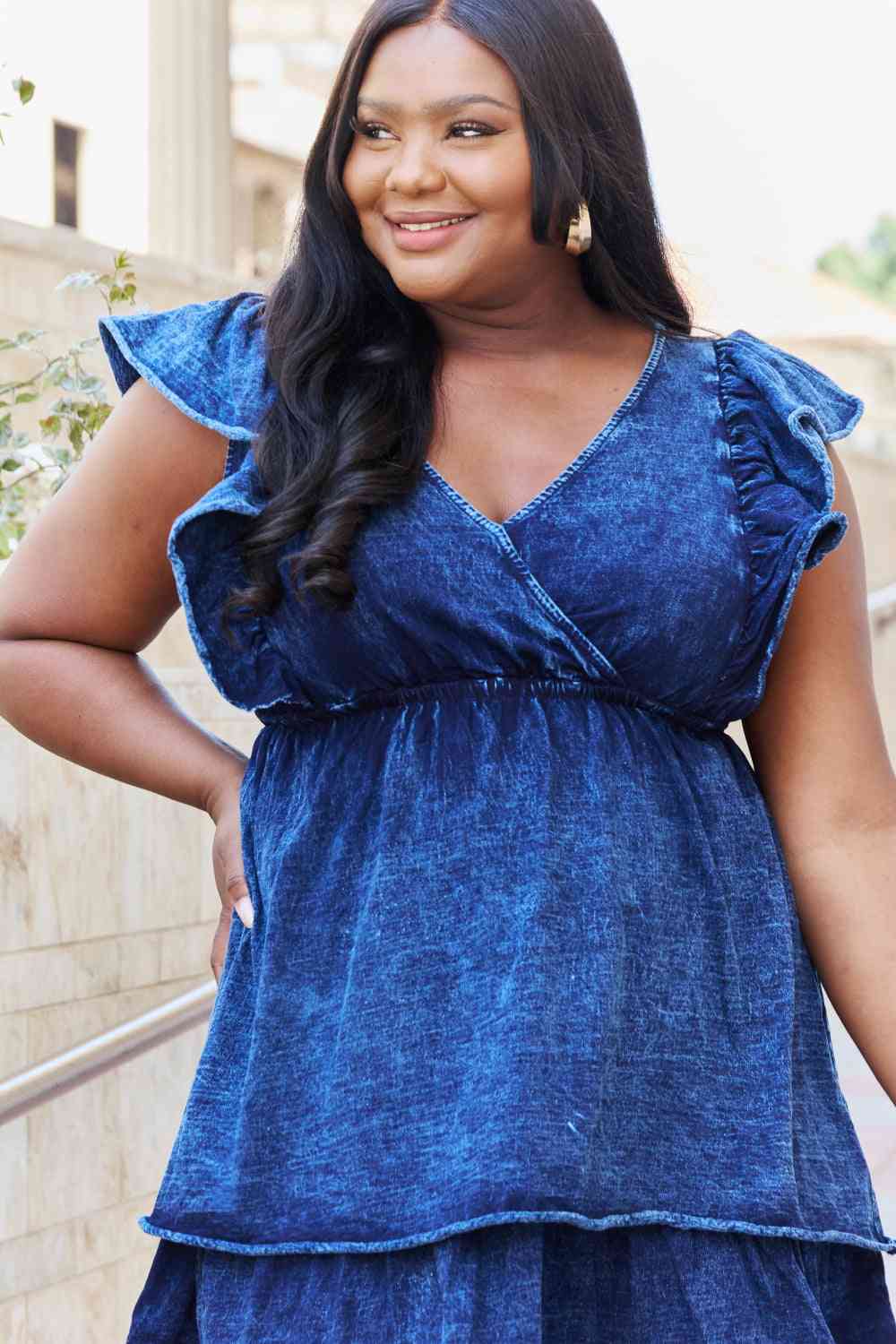 Plus Size Short Flutter Sleeve Mini Dress