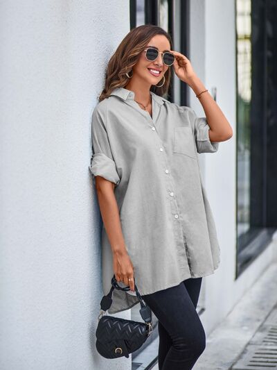 Plus Size Button Up Long Sleeve Shirt