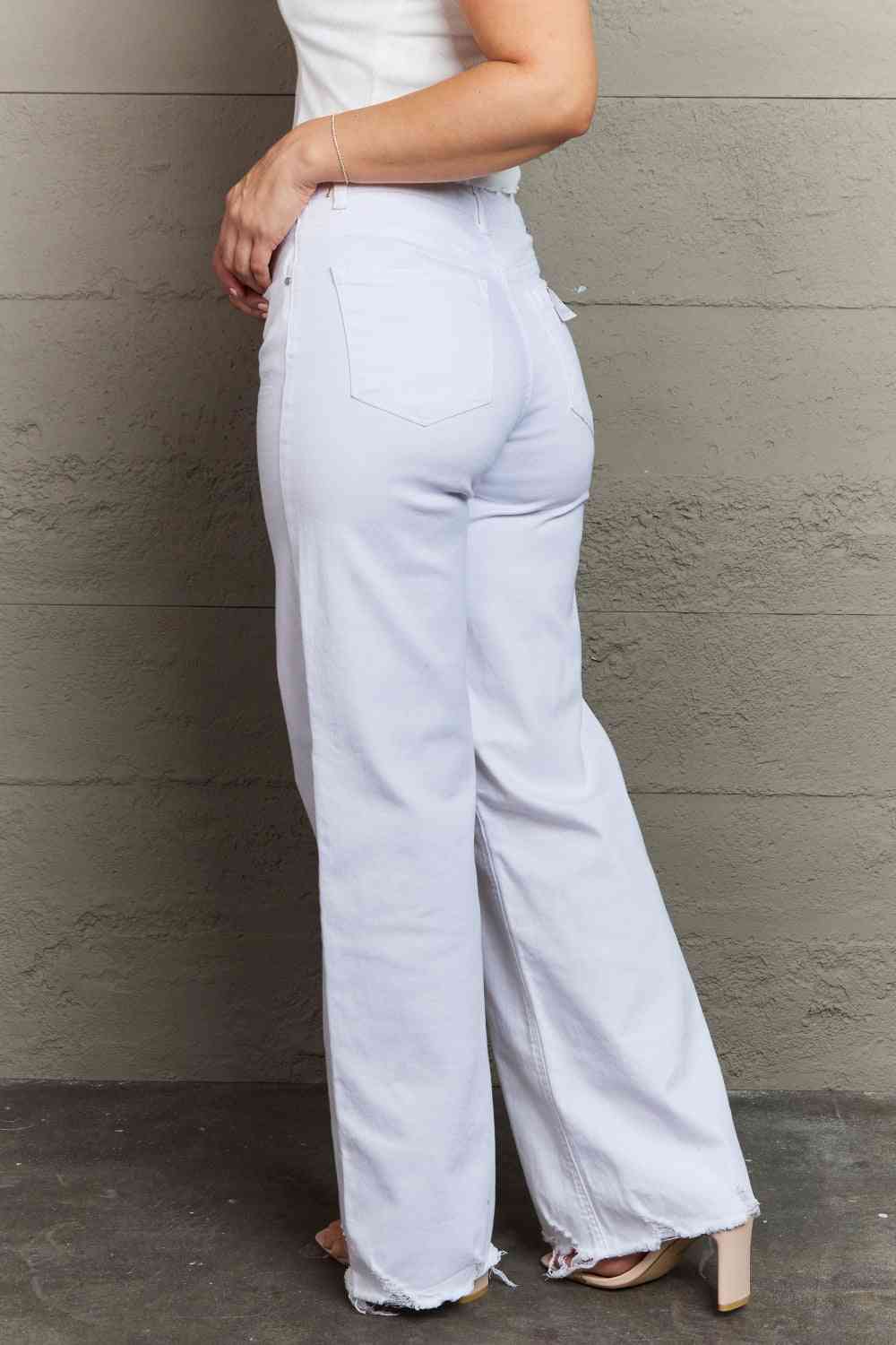 Plus Size High Waist Wide Leg Jeans in White