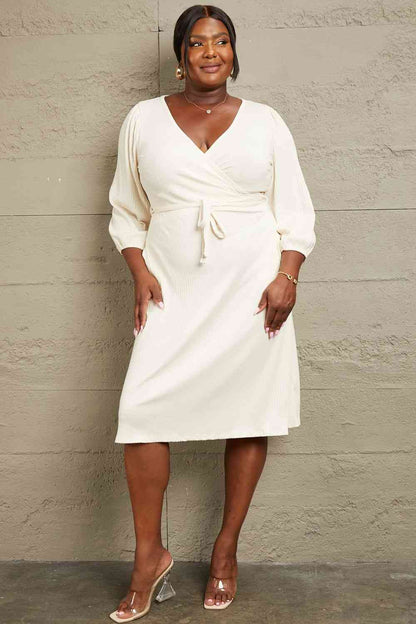 Plus Size Surplice Flare Ruching Dress