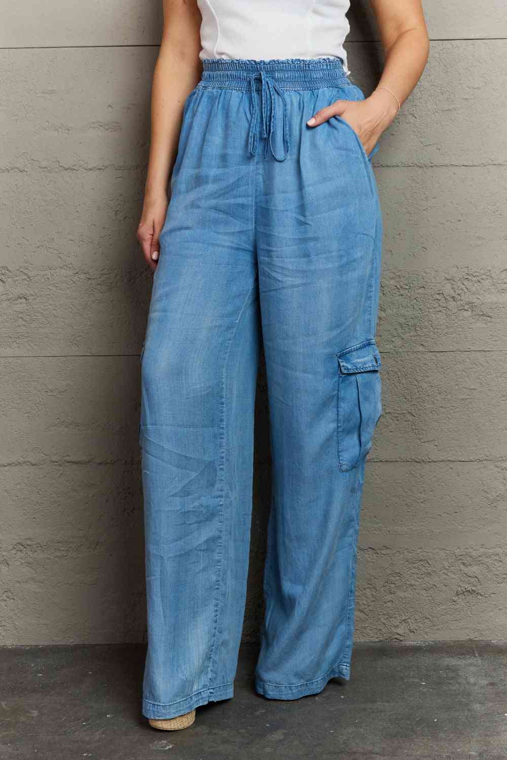 Plus Size Denim Cargo Pants