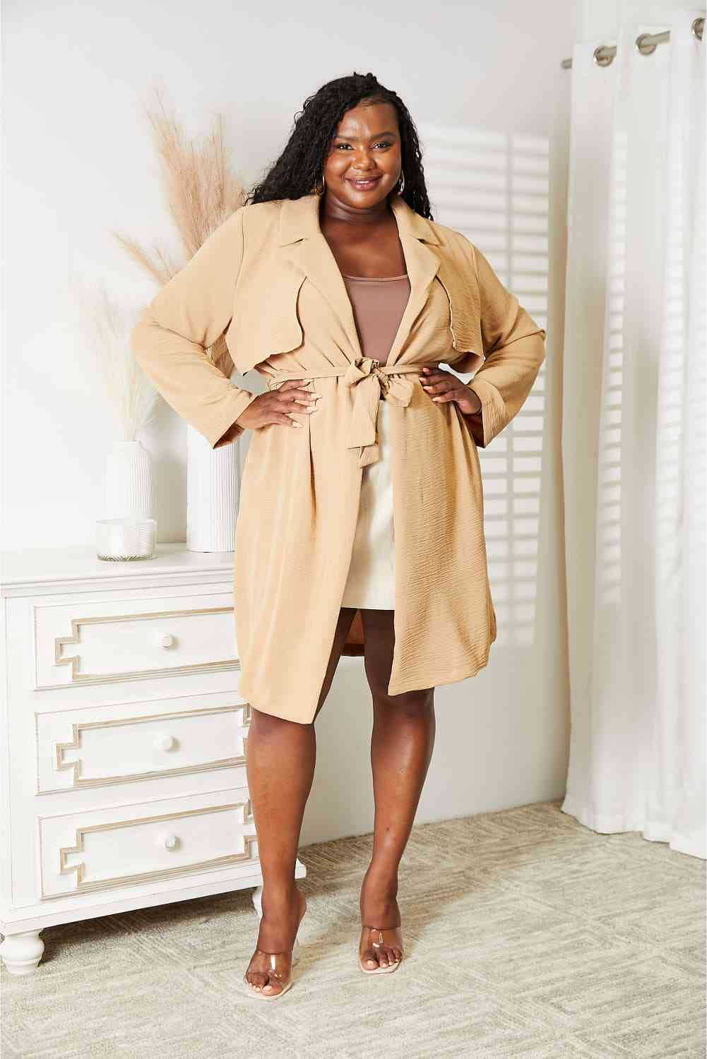 Plus Size Tied Trench Coat with Pockets