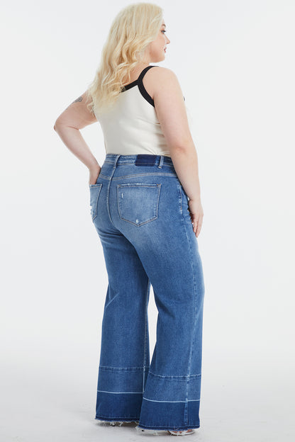 Plus Size High Waist Cat's Whisker Wide Leg Jeans