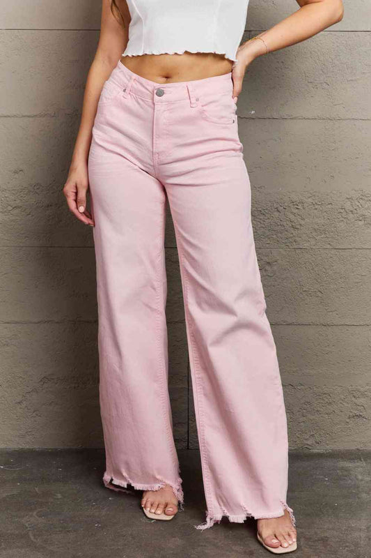 Plus Size High Waist Wide Leg Jeans in Light Pink