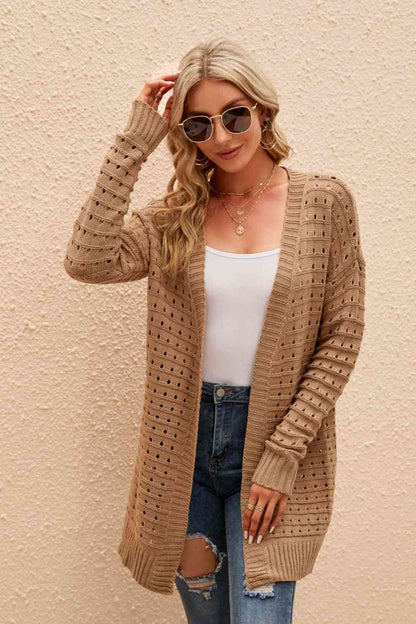 Horizontal Ribbing Open Front Cardigan