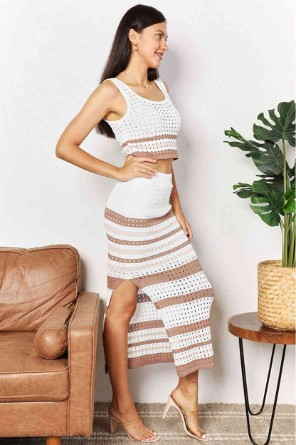 Striped Cropped Tank and Split Skirt Set