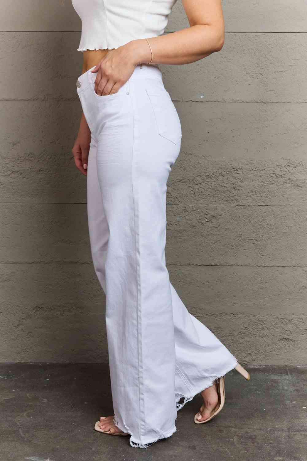 Plus Size High Waist Wide Leg Jeans in White