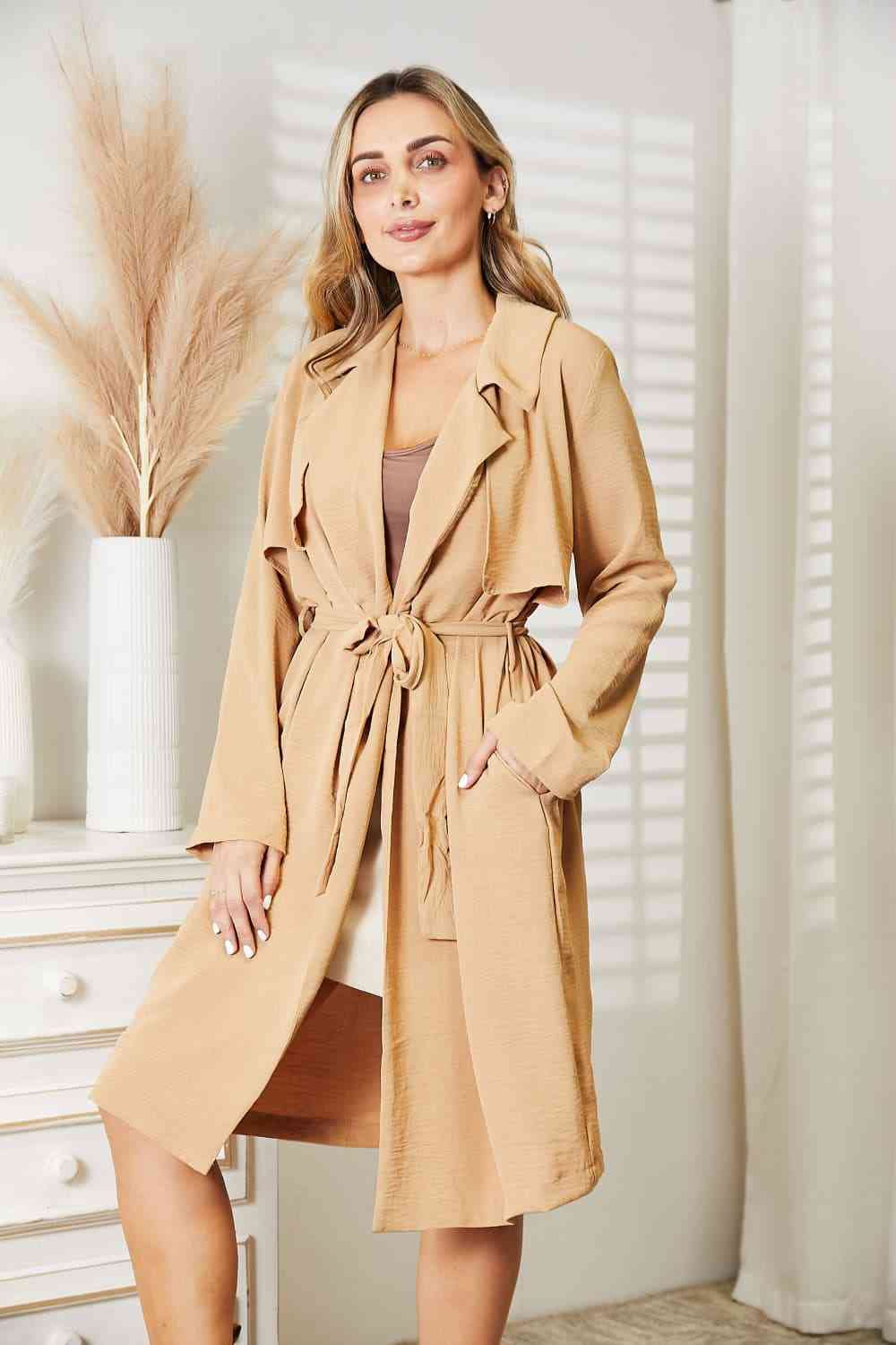 Plus Size Tied Trench Coat with Pockets