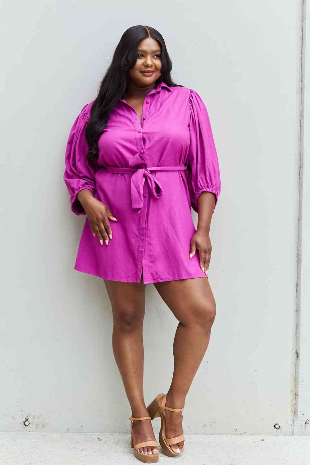 Plus Size Half Sleeve Belted Mini Dress