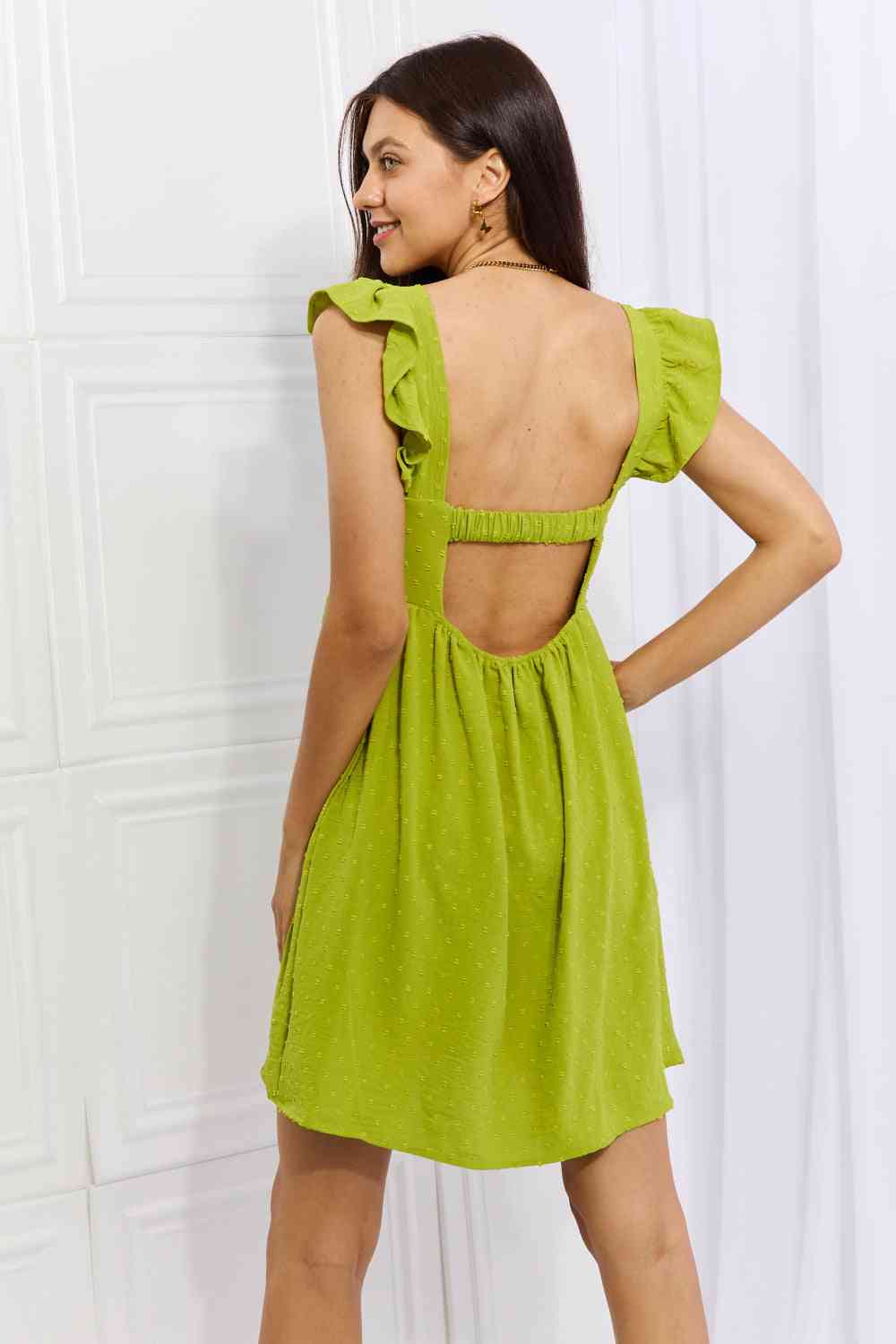 Plus Size Empire Line Ruffle Sleeve Dress in Lime