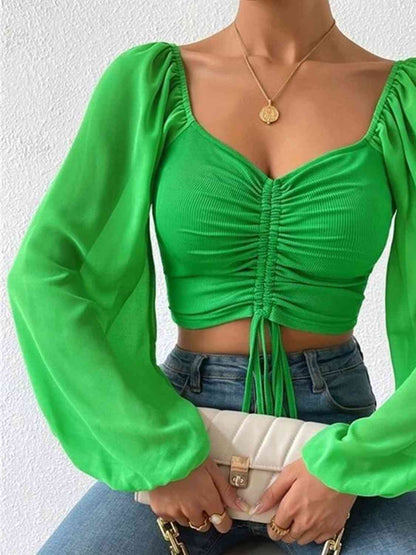 Drawstring Sweetheart Neck Cropped Top