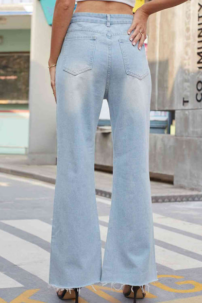 Distressed Buttoned Loose Fit Jeans