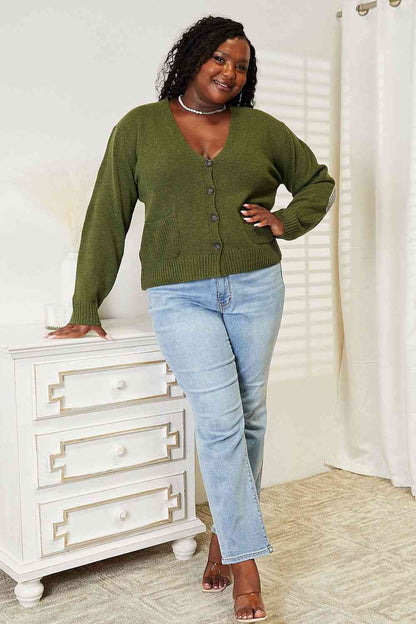 Plus Size Long Sleeve V Neck Button Down Cardigan