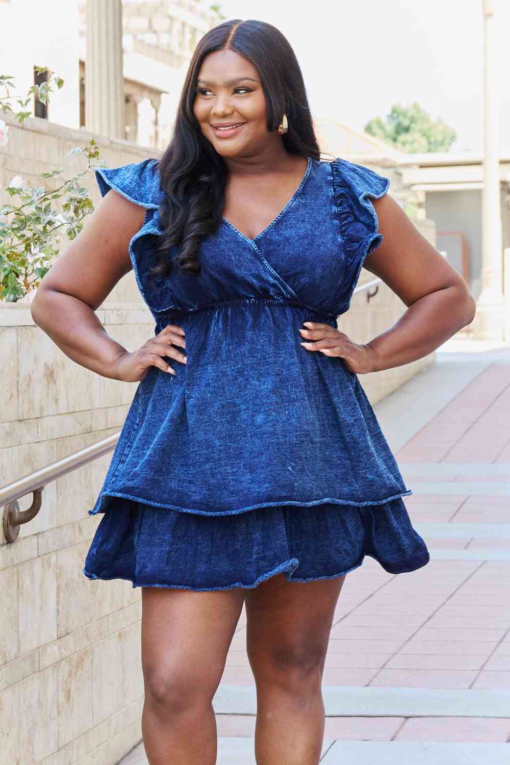 Plus Size Short Flutter Sleeve Mini Dress