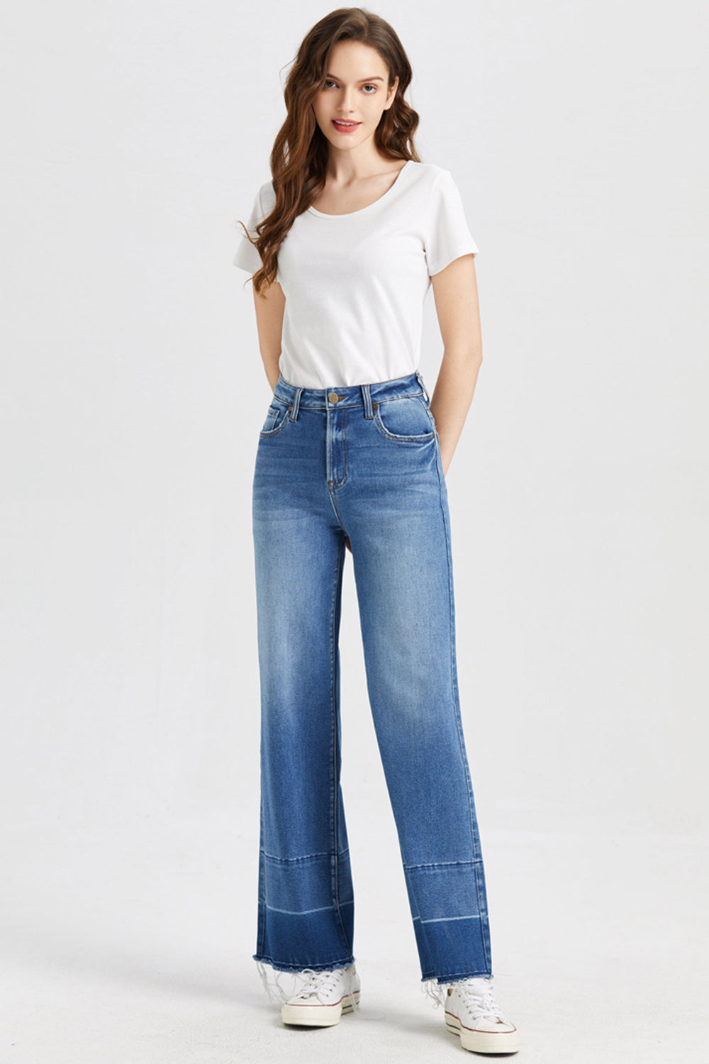 Plus Size High Waist Cat's Whisker Wide Leg Jeans