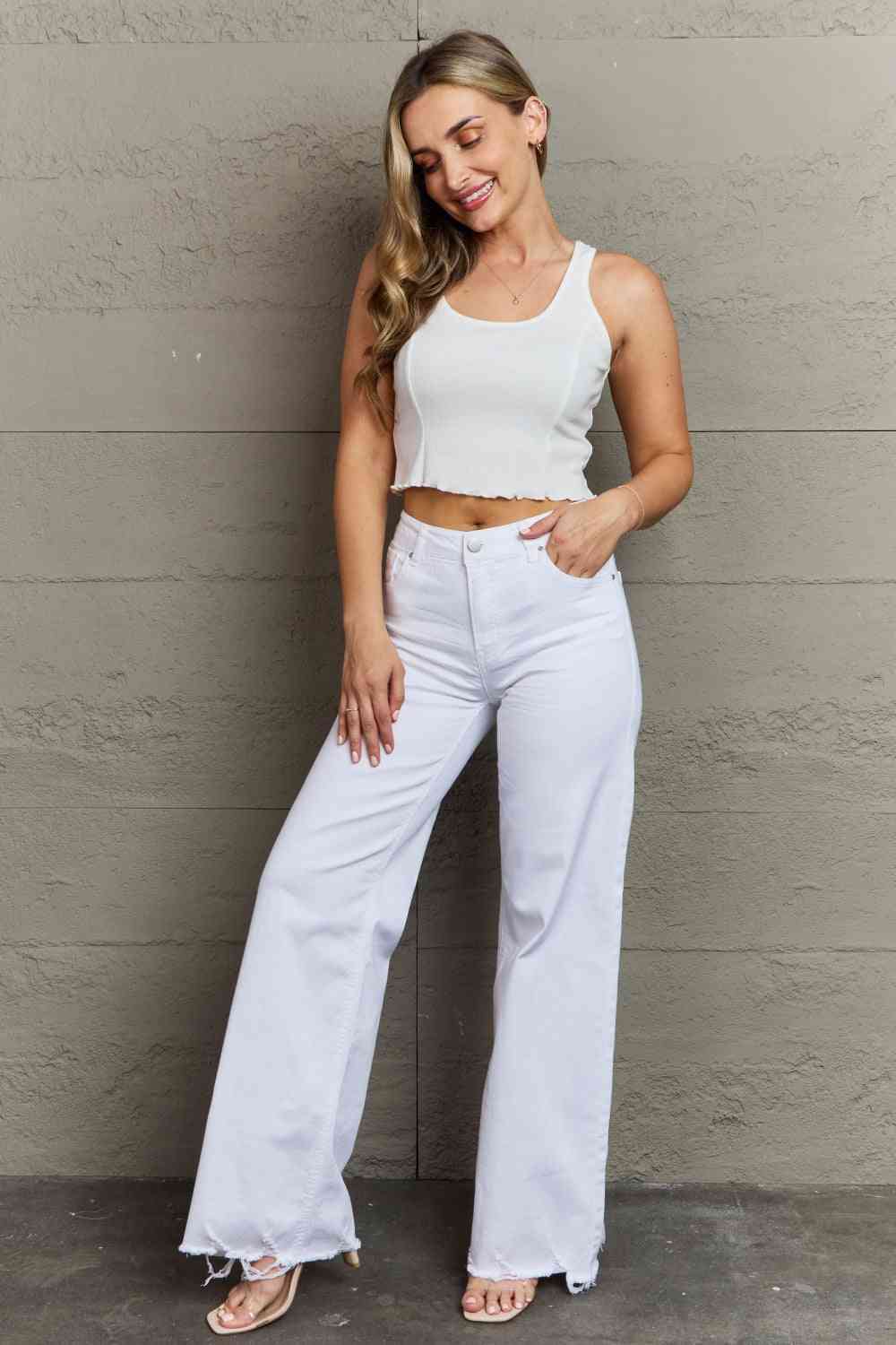 Plus Size High Waist Wide Leg Jeans in White