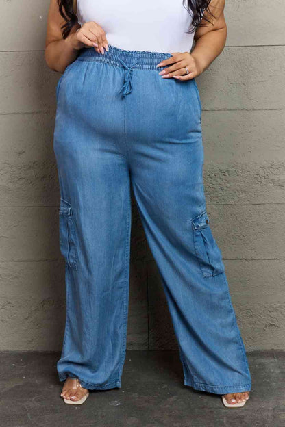 Plus Size Denim Cargo Pants