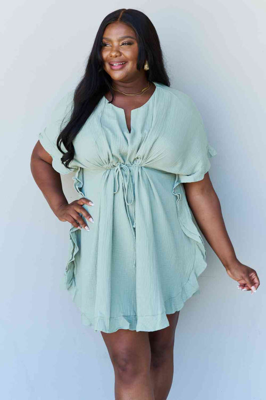 Plus Size Ruffle Hem Dress with Drawstring Waistband