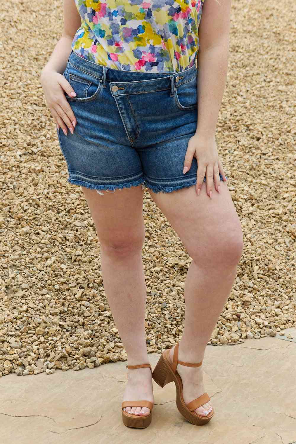 Plus Size Mid Rise Asymmetrical Shorts