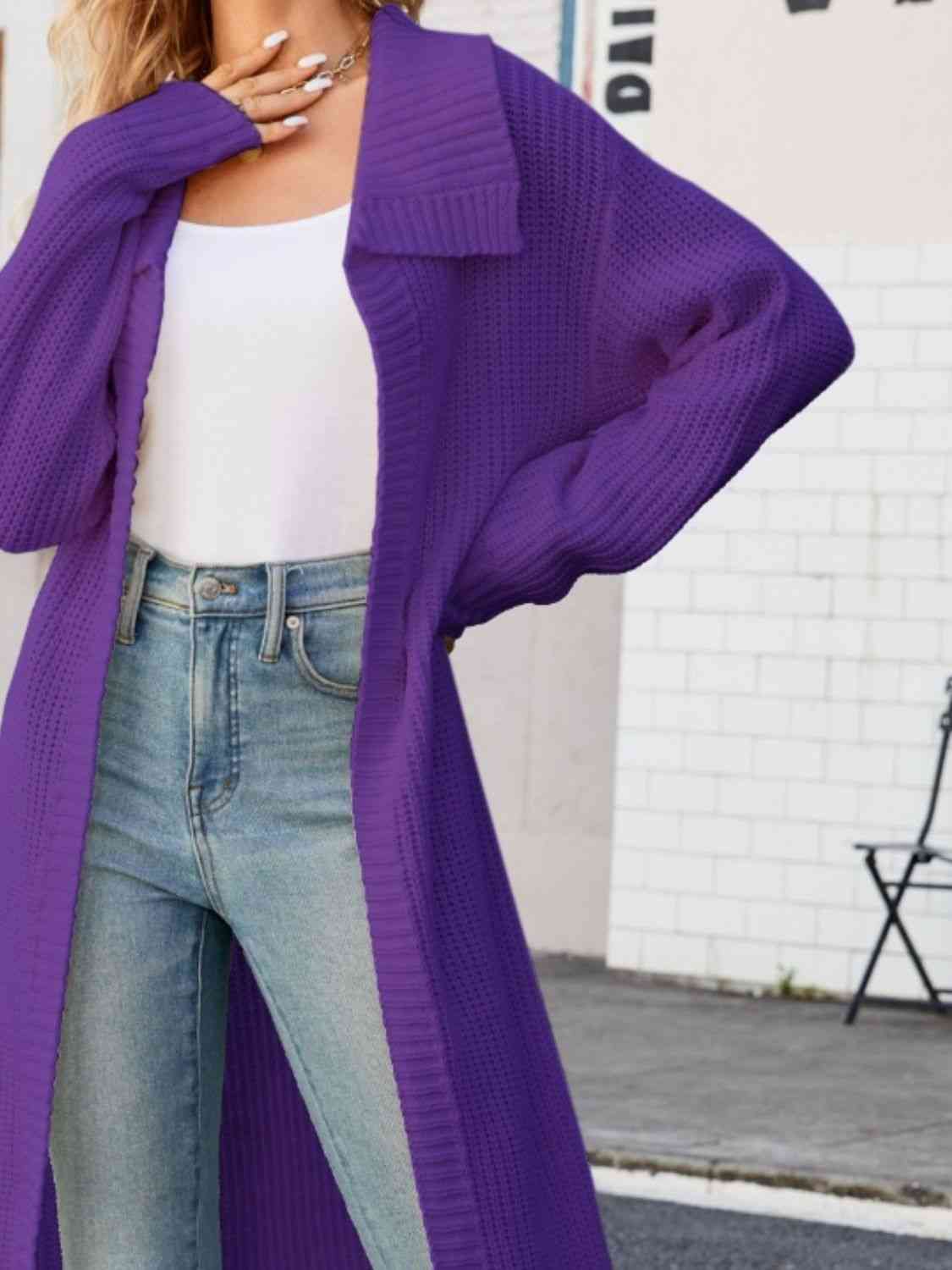 Plus Size Collared Open Front Duster Cardigan