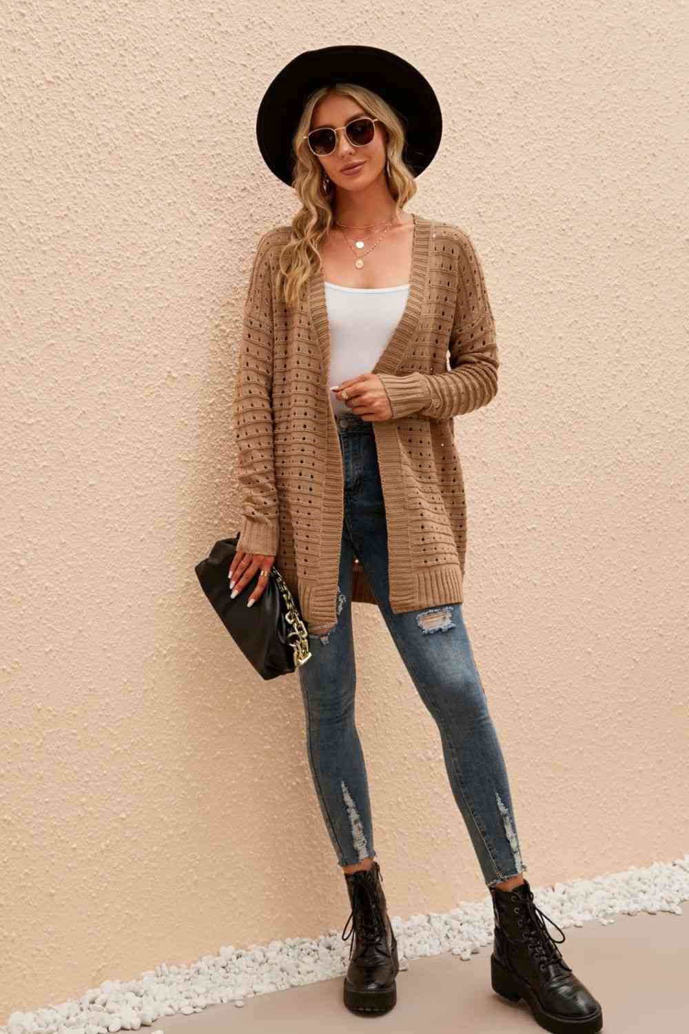 Horizontal Ribbing Open Front Cardigan