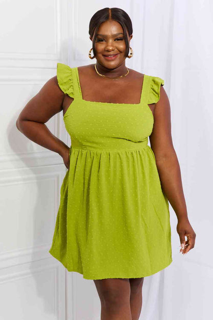 Plus Size Empire Line Ruffle Sleeve Dress in Lime