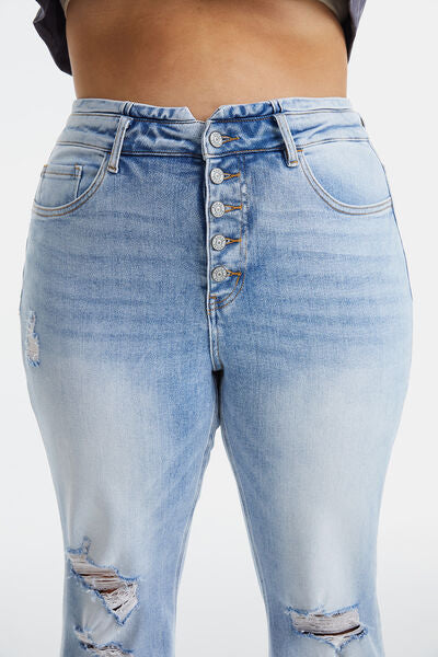 Plus Size Distressed Raw Hem High Waist Flare Jeans