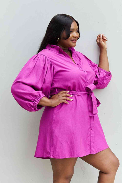 Plus Size Half Sleeve Belted Mini Dress