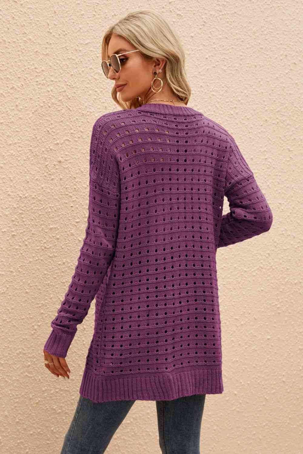 Horizontal Ribbing Open Front Cardigan