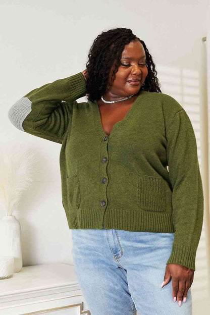 Plus Size Long Sleeve V Neck Button Down Cardigan