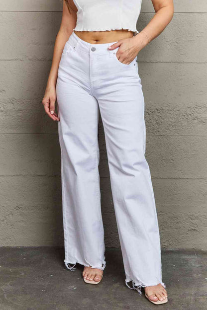 Plus Size High Waist Wide Leg Jeans in White