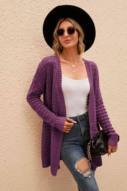 Horizontal Ribbing Open Front Cardigan