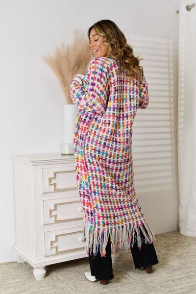 Multicolored Open Front Fringe Hem Cardigan