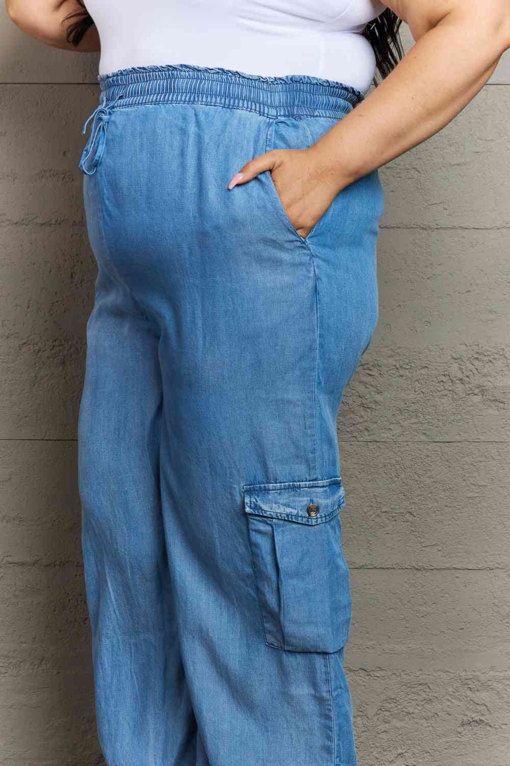 Plus Size Denim Cargo Pants