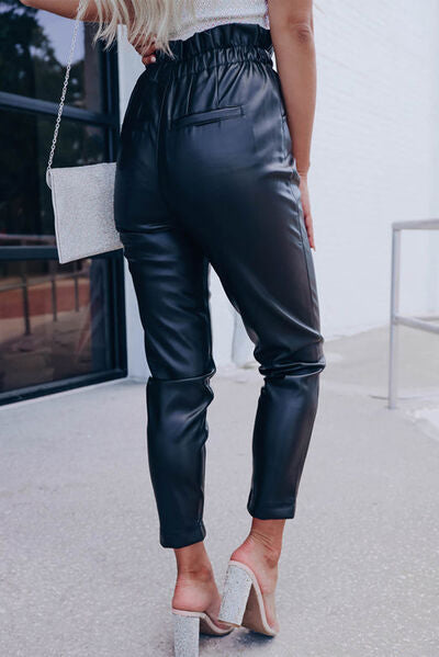 High Waist Leather Cropped Pants