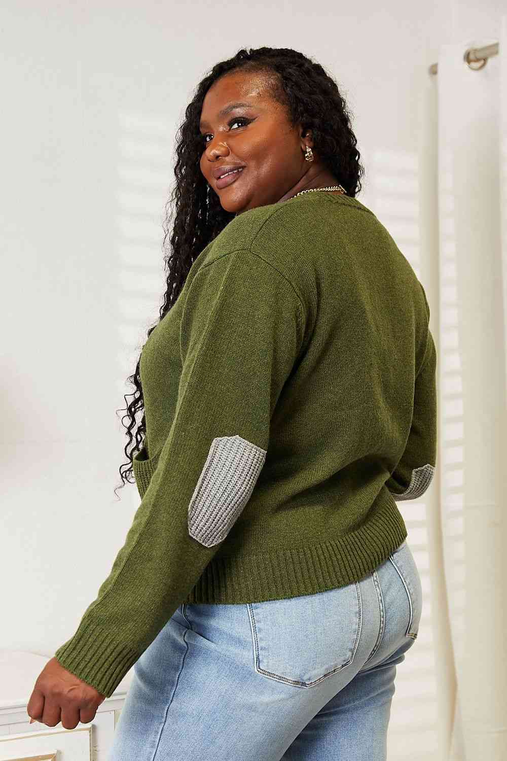 Plus Size Long Sleeve V Neck Button Down Cardigan