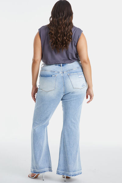 Plus Size Distressed Raw Hem High Waist Flare Jeans