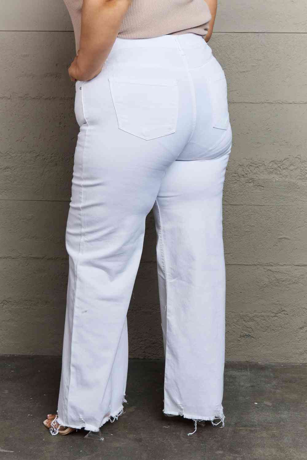 Plus Size High Waist Wide Leg Jeans in White