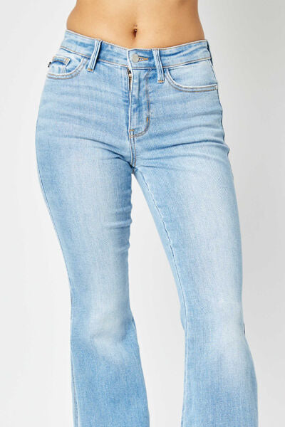 Judy Blue Plus Size Mid Rise Raw Hem Slit Flare Jeans