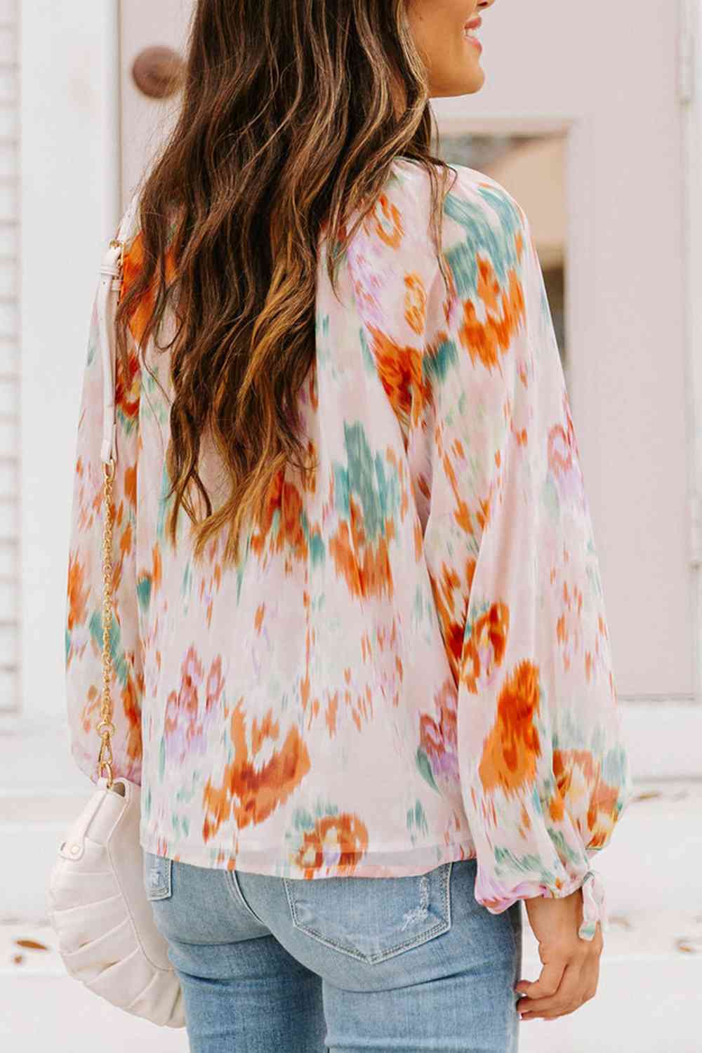 Printed Tie Neck Long Sleeve Blouse