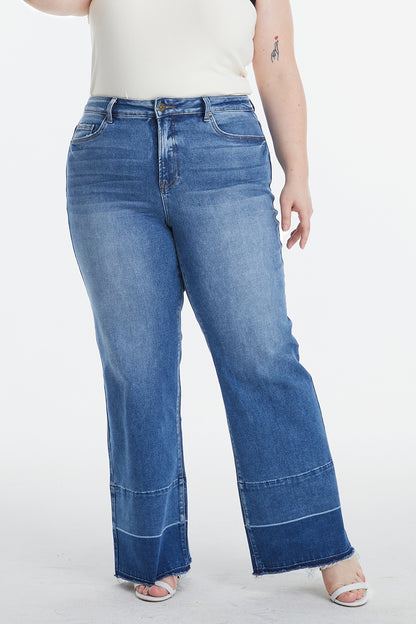 Plus Size High Waist Cat's Whisker Wide Leg Jeans